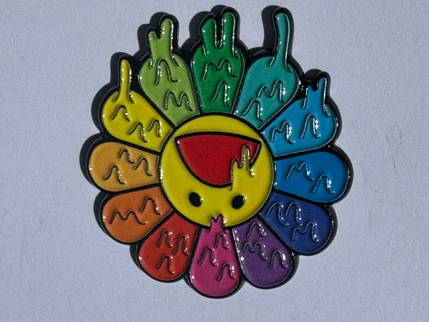 Melting Rainbow Smiley Face Sun Hat Lapel Pin