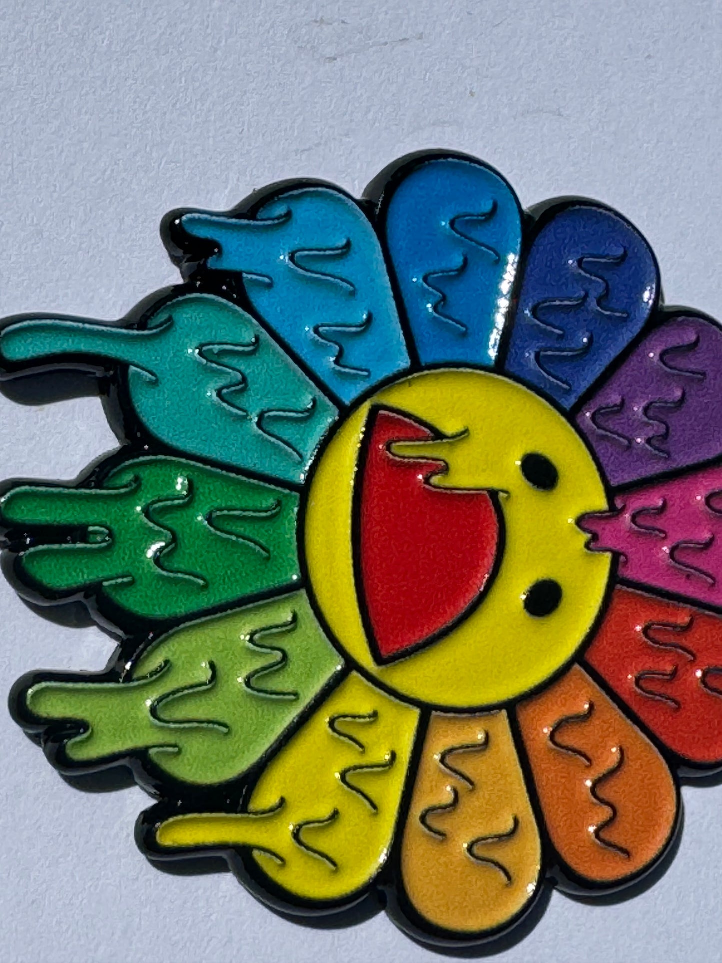 Melting Rainbow Smiley Face Sun Hat Lapel Pin