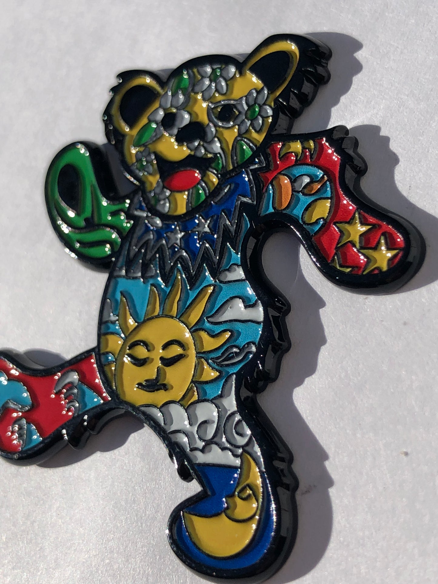 Grateful Patchwork Marching Bear Pin