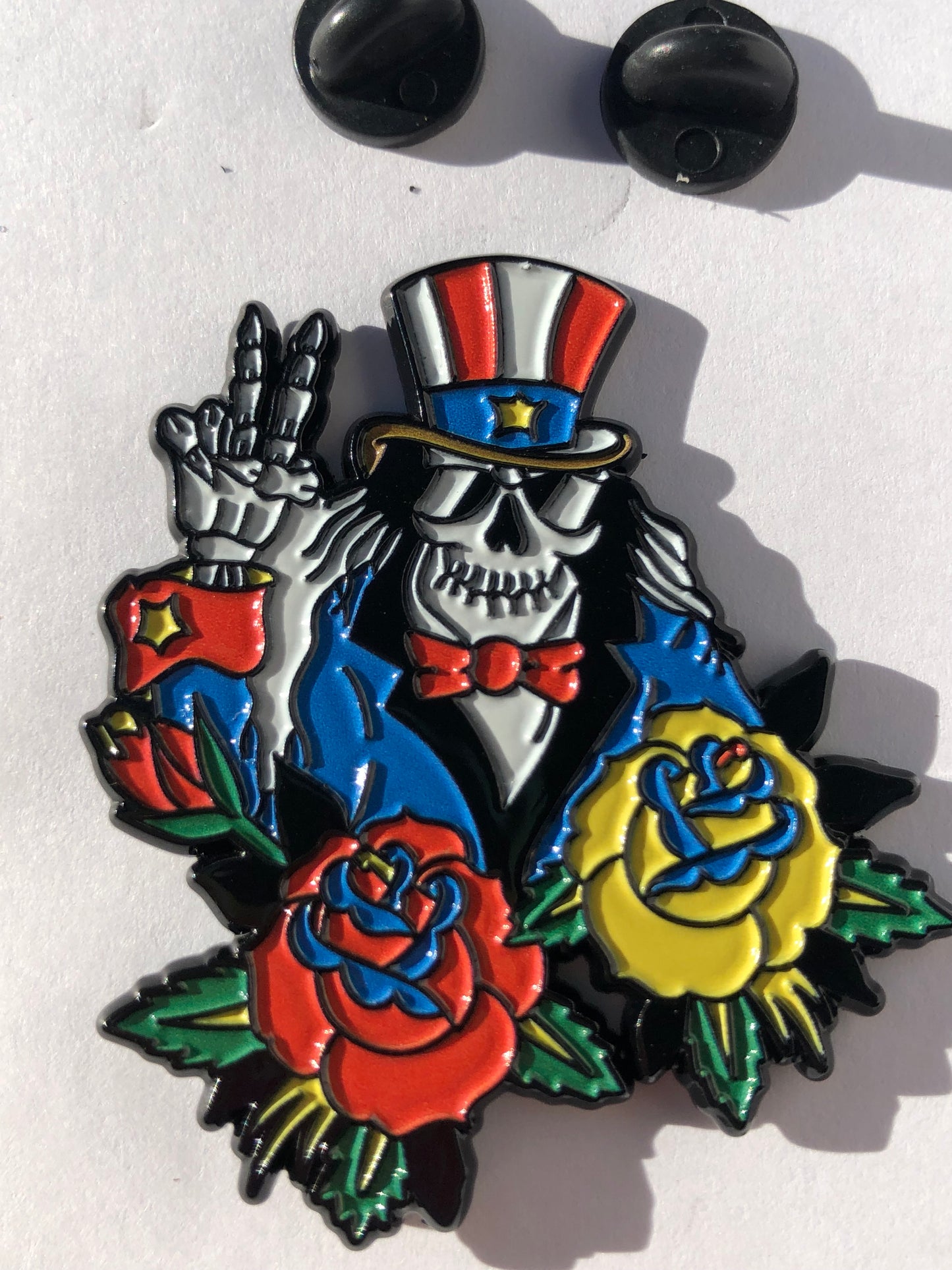 Grateful Peace Hat Skull and Roses Pin