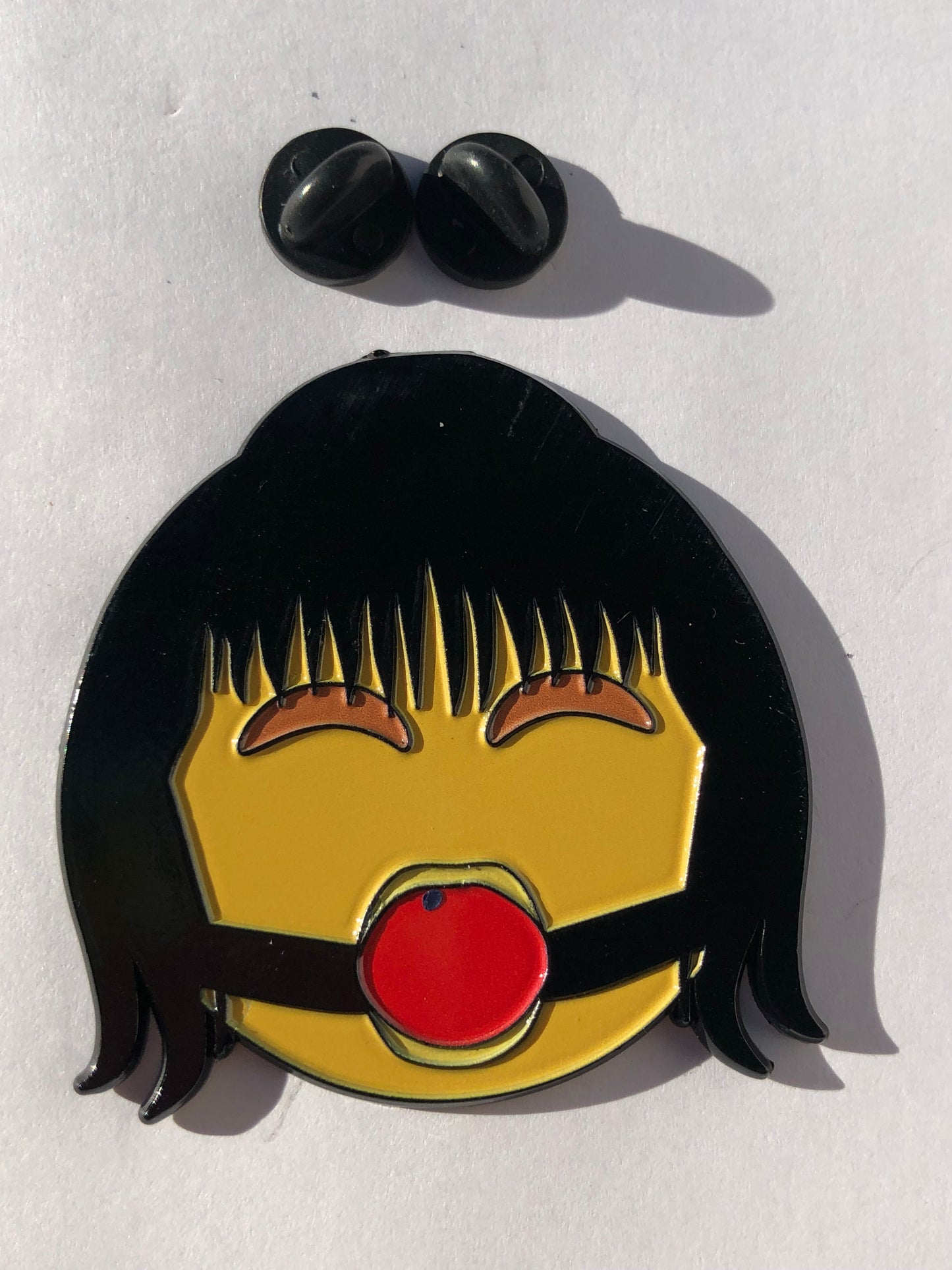 Gagged Smiley Face Girl Pin
