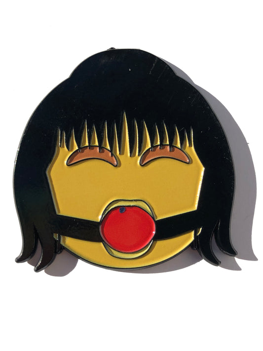 Gagged Smiley Face Girl Pin