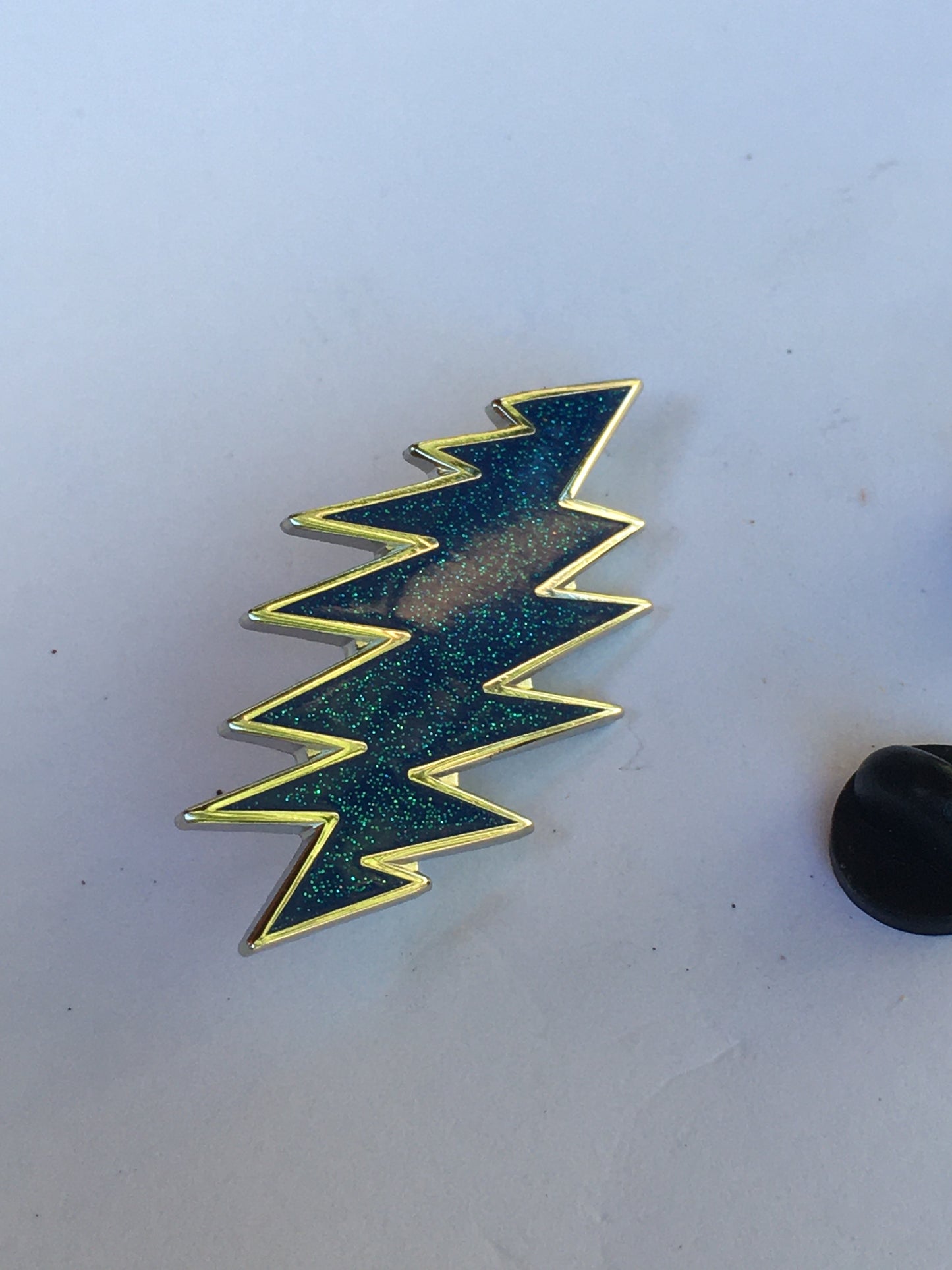 Blue Green Glitter Grateful Bolt Pin