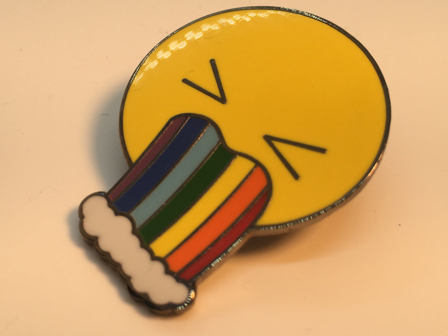 Smiley Face Rainbow Puke Pin