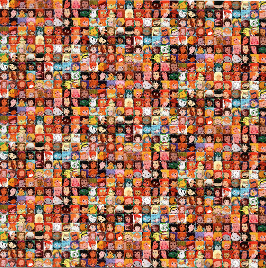 Anime Girl Faces Small LSD blotter art print