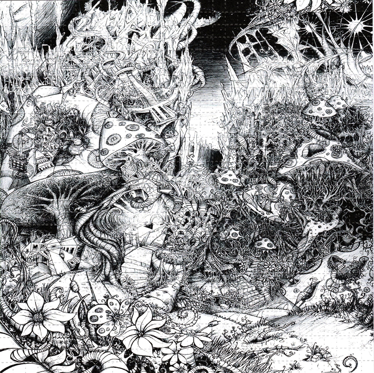 B/W Mycillium World LSD blotter art print