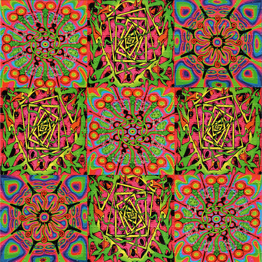 Thin Day Glo Shrooms X9 LSD blotter art print