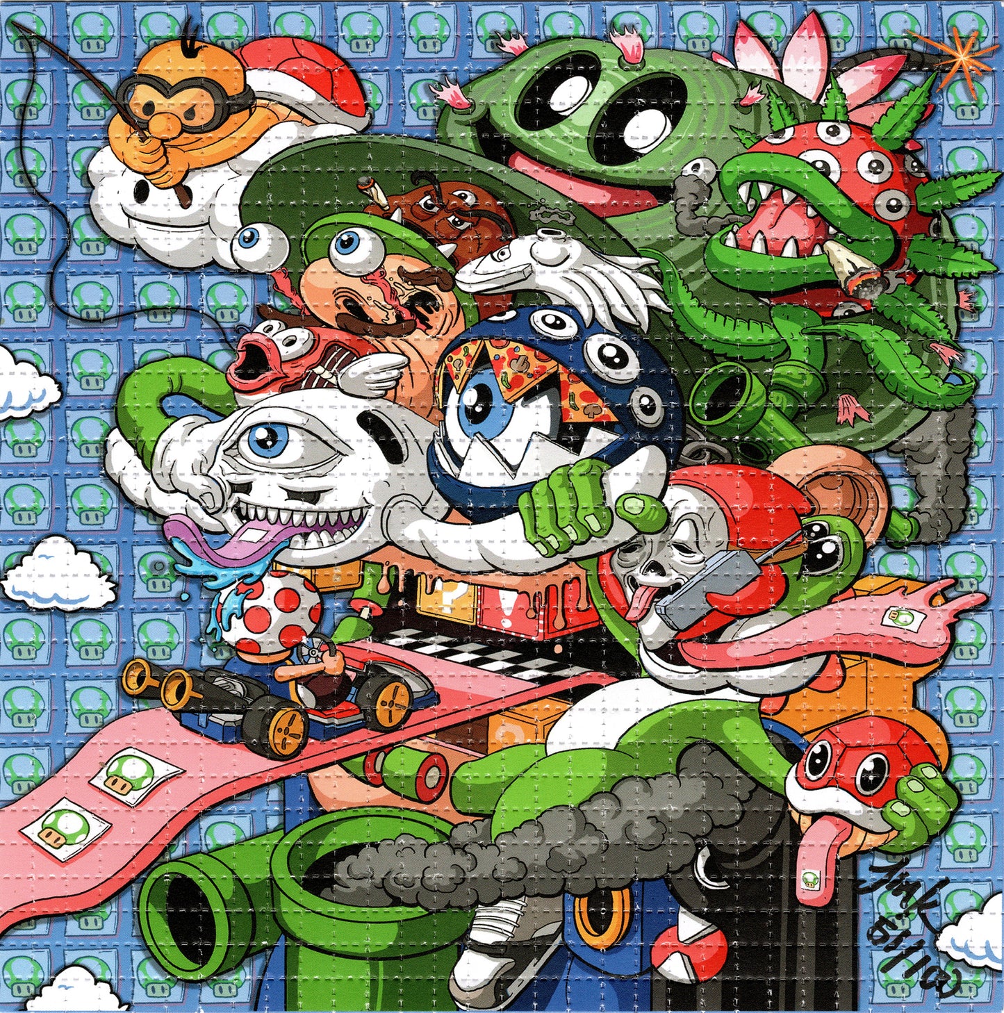 1-Up Mario Gang Tabs by Jamie Inklings Signed Limited Edition LSD blotter art print