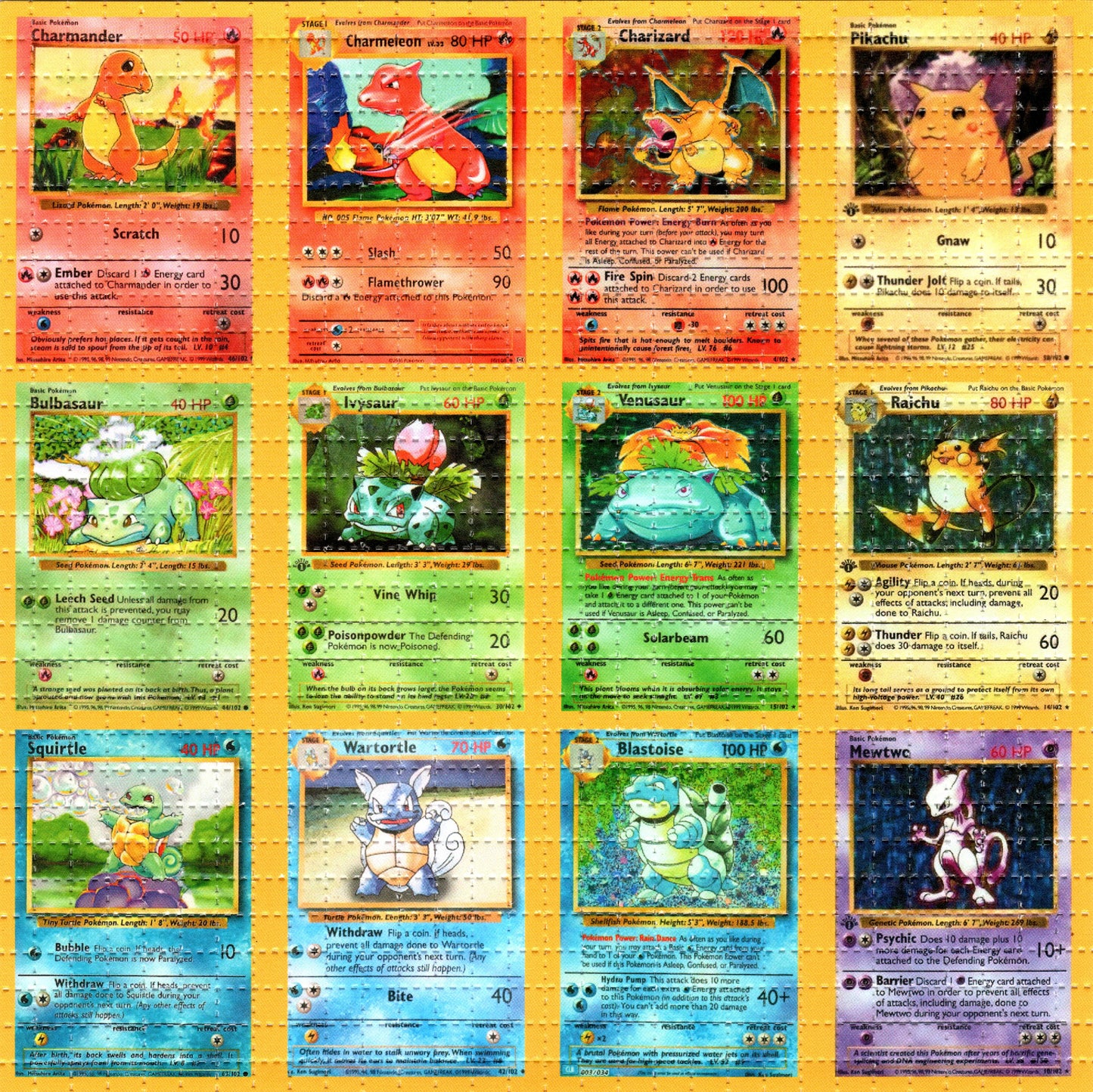 Pokemon Cards Pika Char Squrtle LSD blotter art print