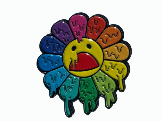 Melting Rainbow Smiley Face Sun Hat Lapel Pin