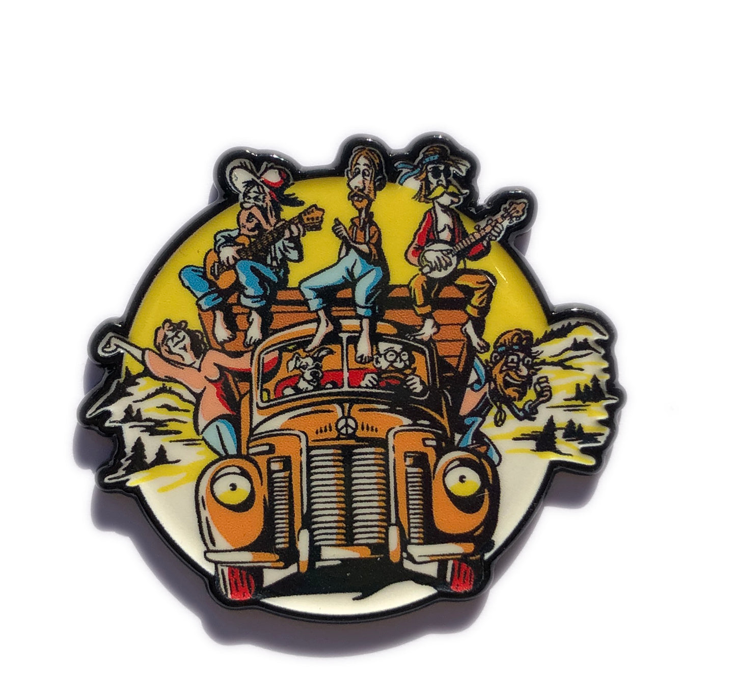 Party Band Truck Bluegrass Hippies Pin