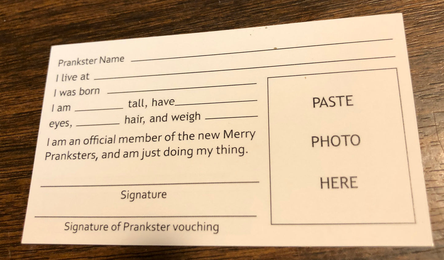 ORIGINAL vintage 1965-66 Acid Test, Merry Prankster (Intrepid Trips) ID Card