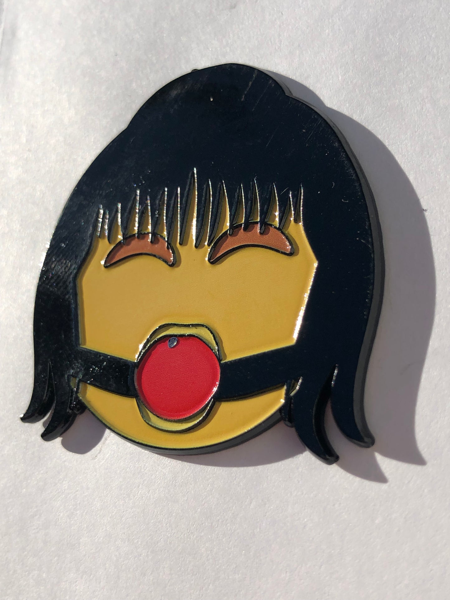 Gagged Smiley Face Girl Pin