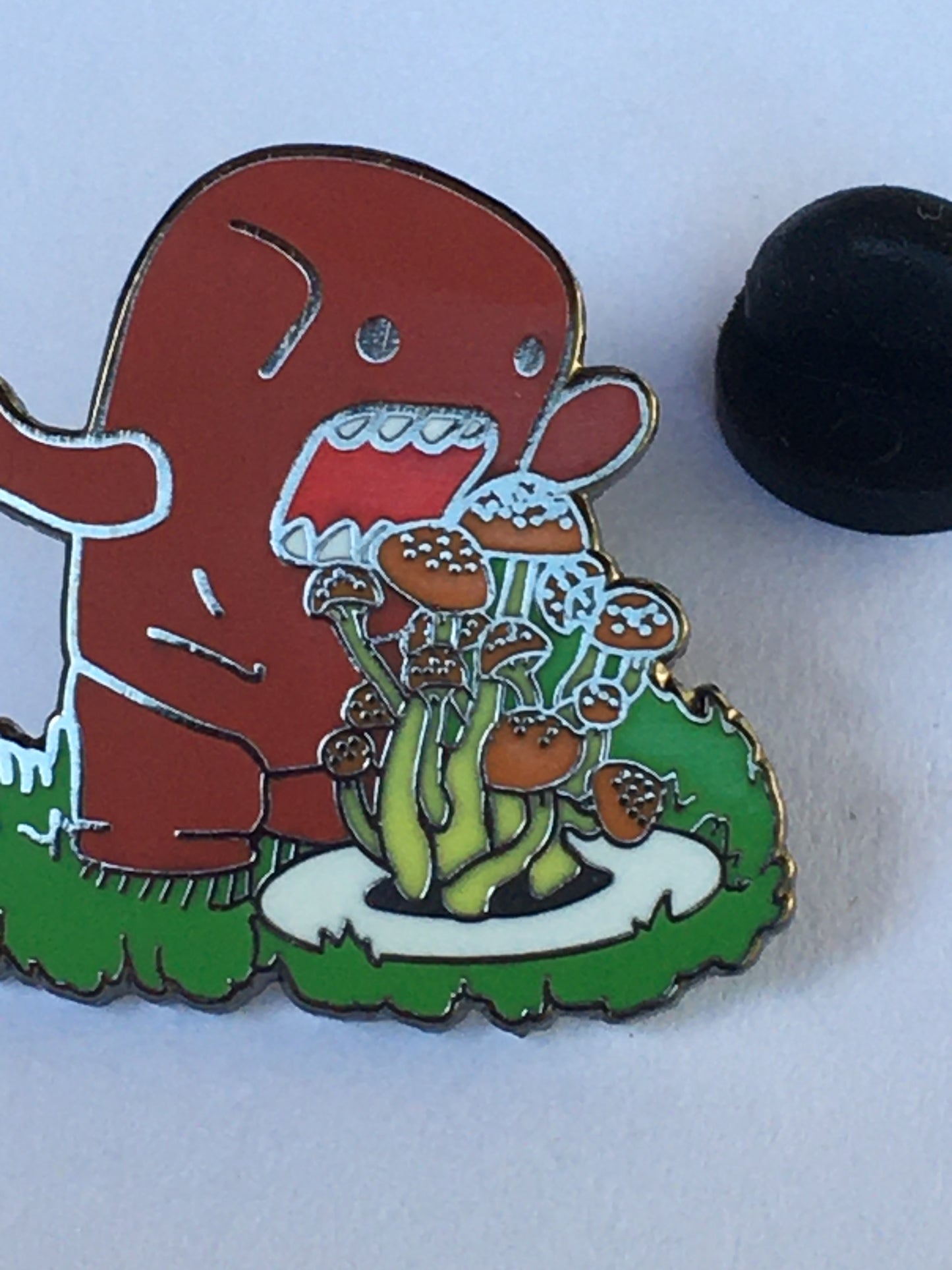 Red Monster Eats magic Mushrooms Pin
