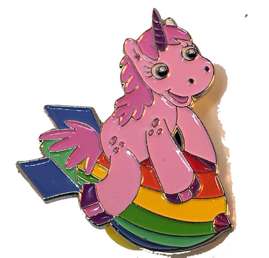 Unicorn Riding Rainbow Bomb Pin