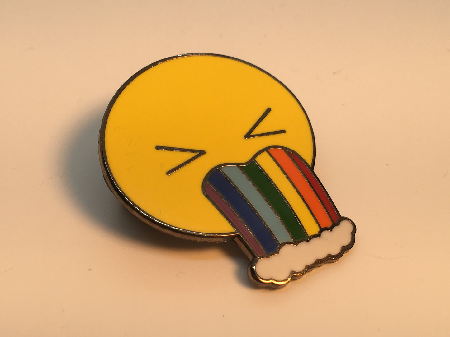 Smiley Face Rainbow Puke Pin