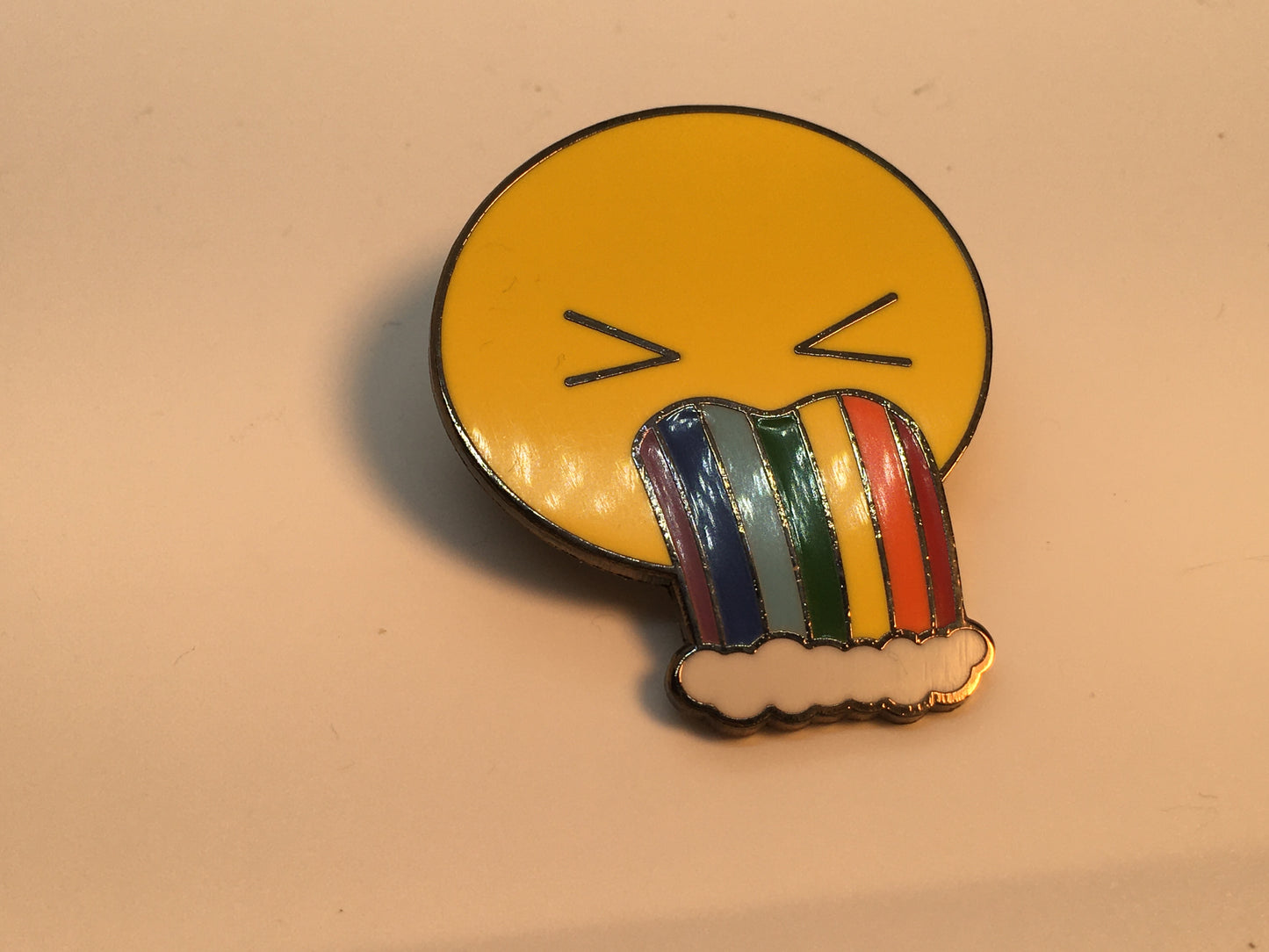 Smiley Face Rainbow Puke Pin