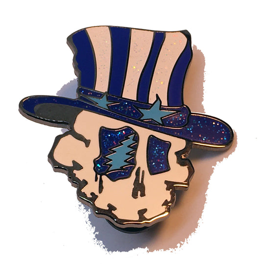 Blue Skull Top Hat Grateful  Pin