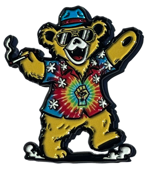 Groovy Hunter Thompson Dancing Bear Tie Dye Pin