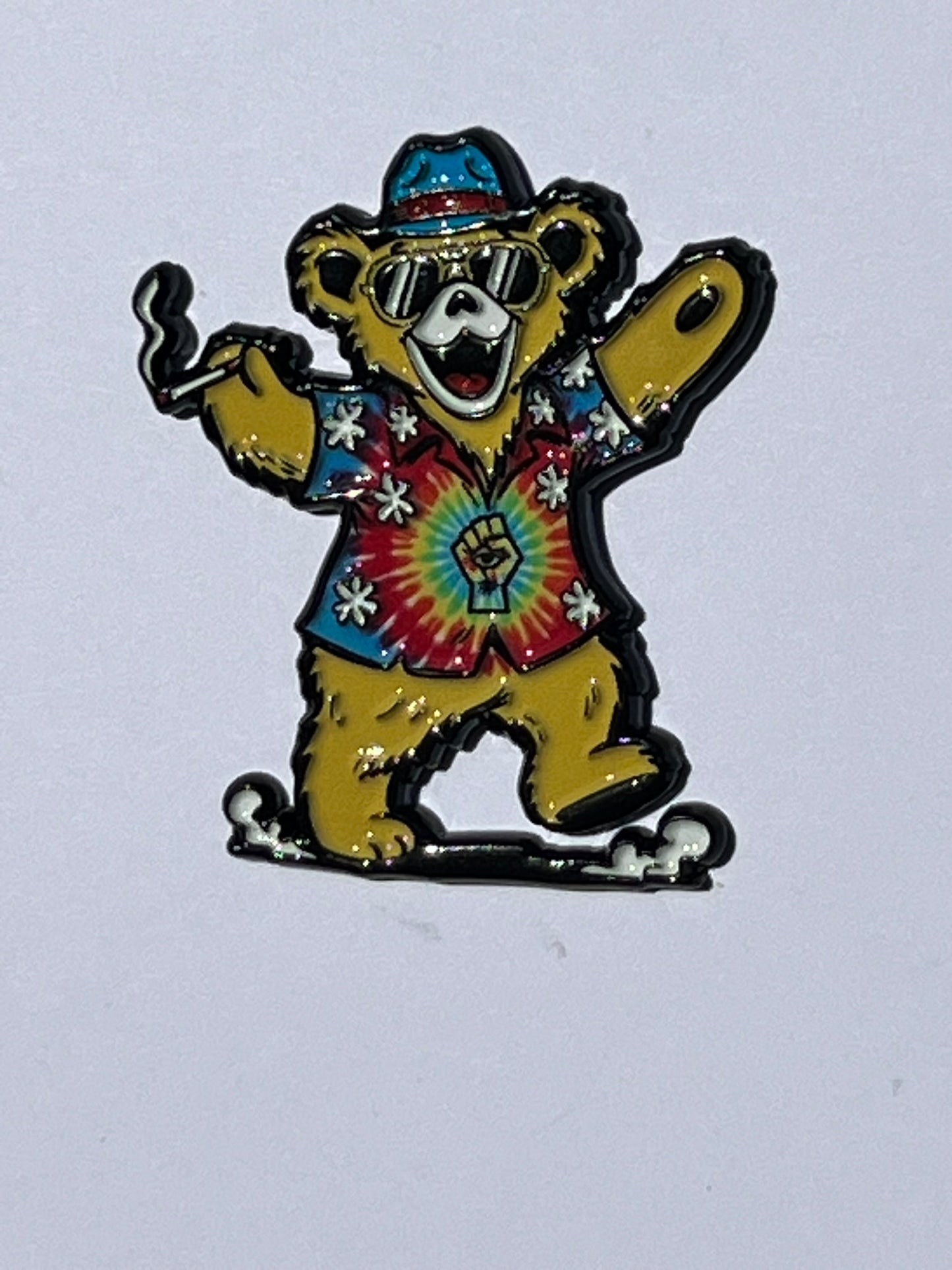 Groovy Hunter Thompson Dancing Bear Tie Dye Pin