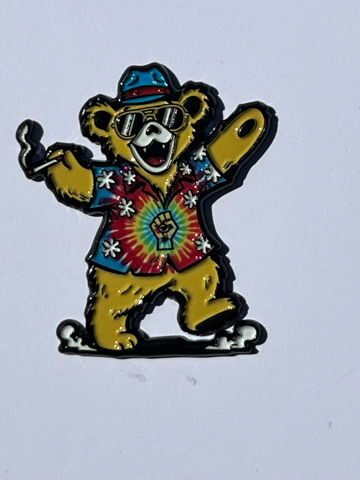 Groovy Hunter Thompson Dancing Bear Tie Dye Pin