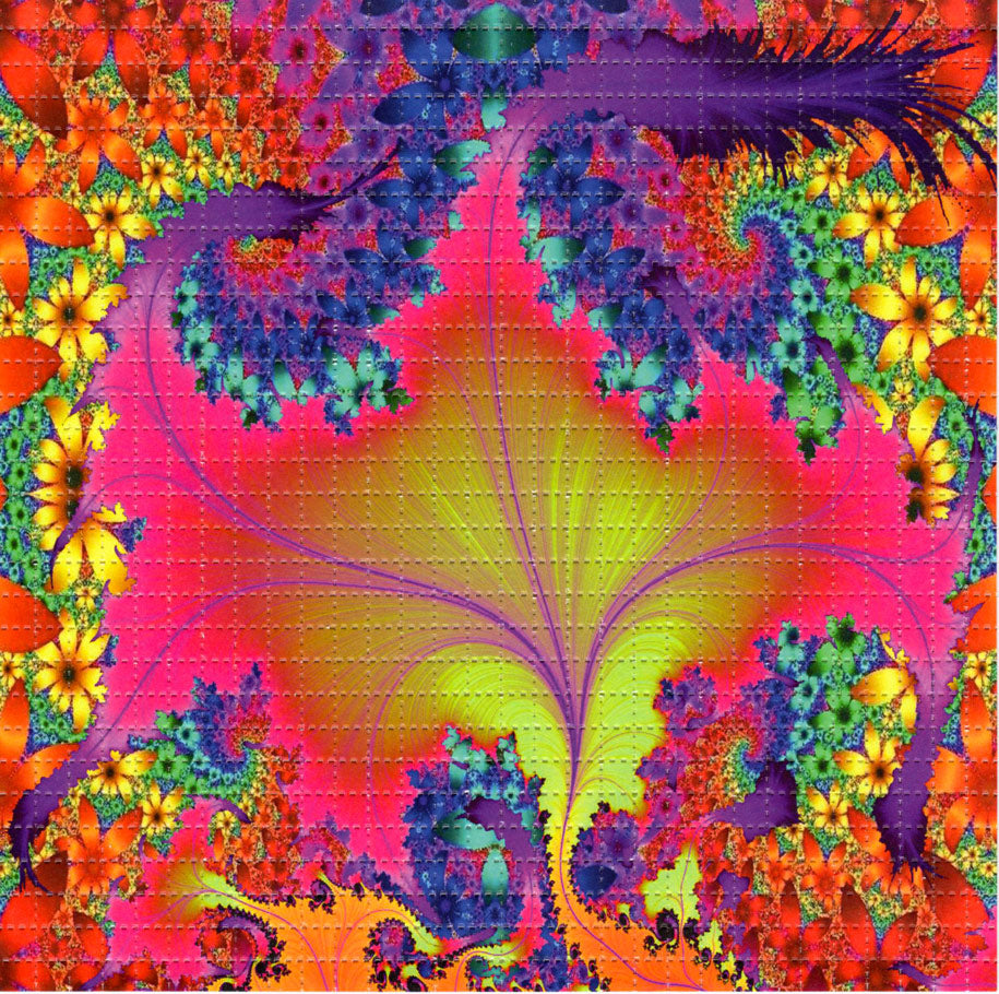 Neon Fractal Flower LSD blotter art print