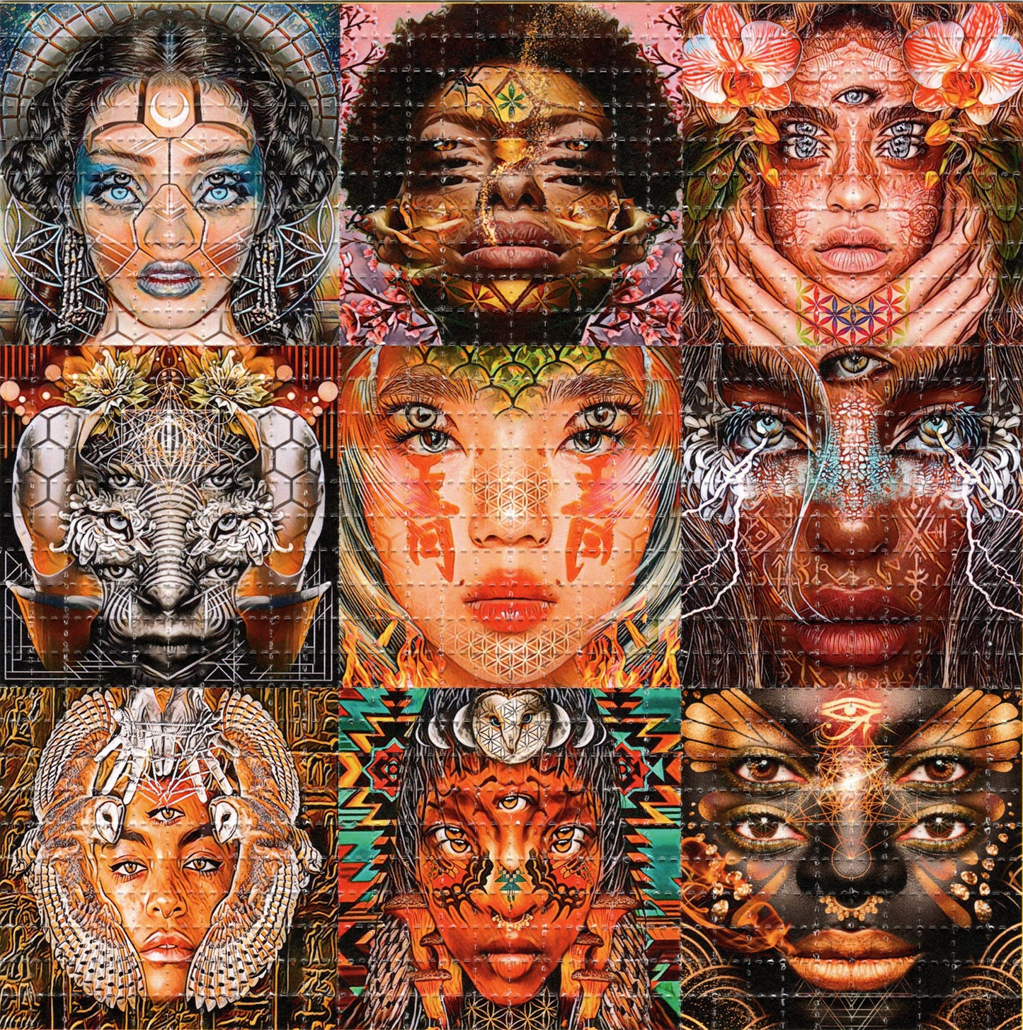 Nine Priestess Faces by Zack Prestage SIGNED Limited Edition LSD blotter art print
