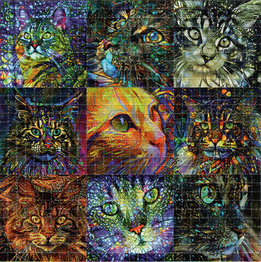 Painted Cat Faces X9 LSD blotter art print