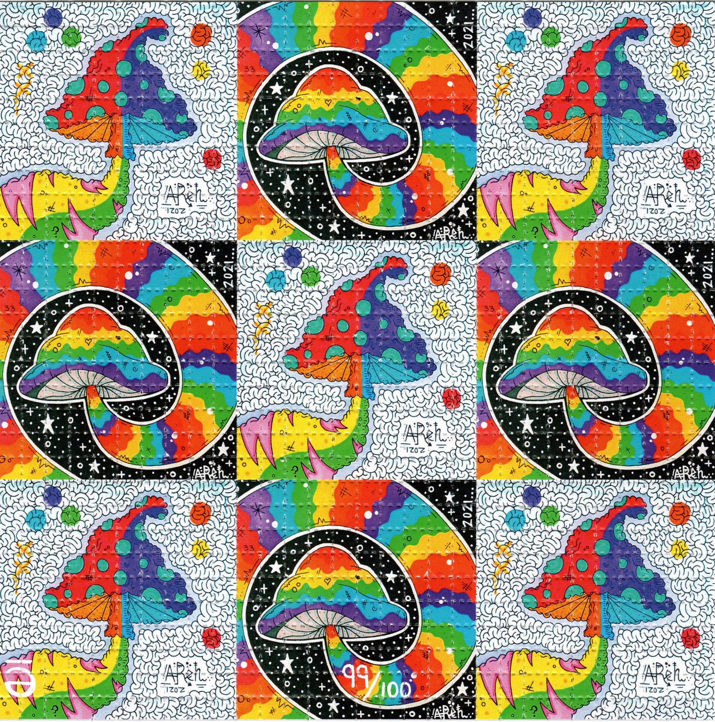 Mushrooms X9  by Aaron Rehschuh Areh SIGNED Limited Edition LSD blotter art print