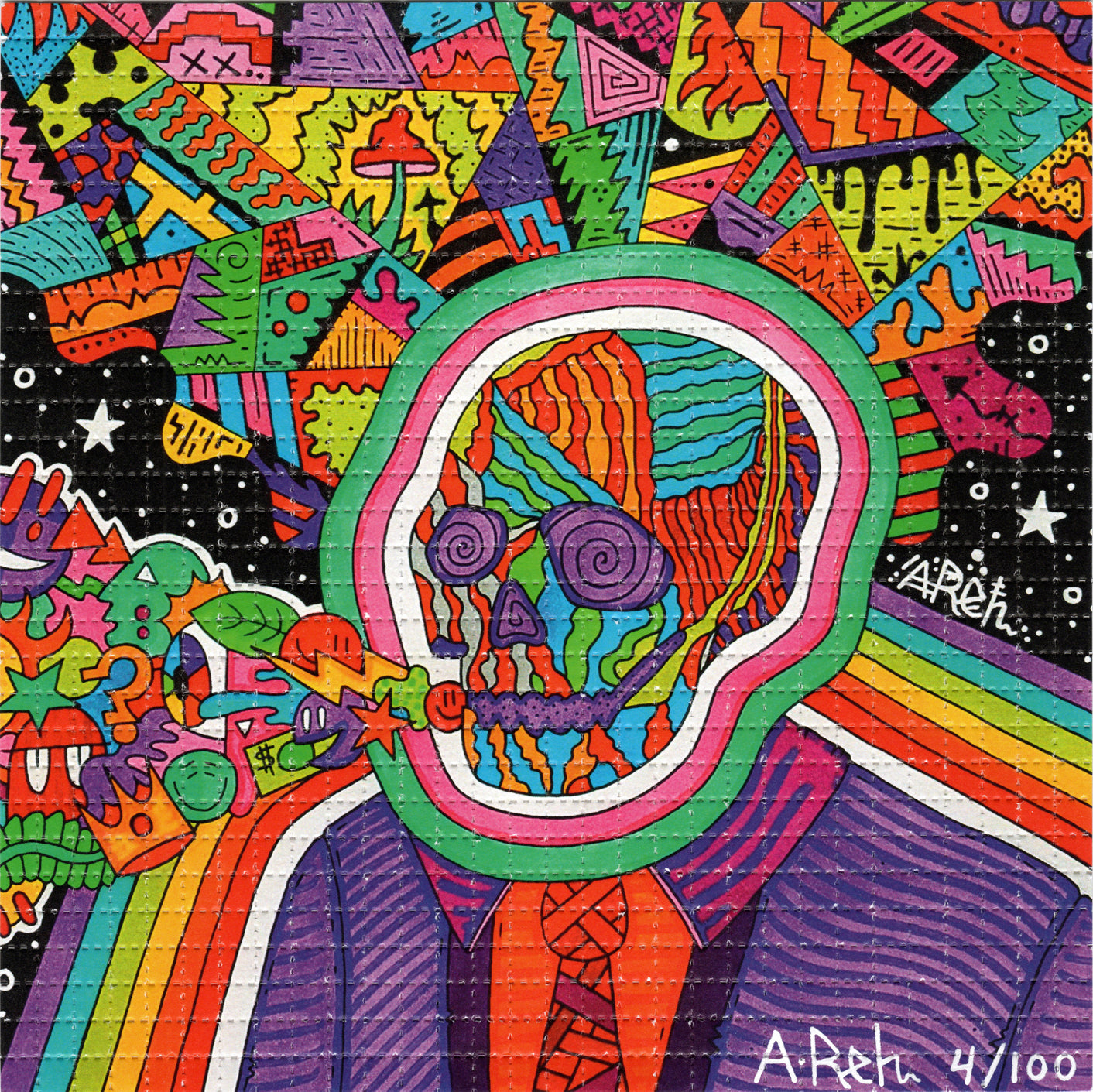 Areh Skull by Aaron Rehschuh Areh SIGNED Limited Edition LSD blotter art print