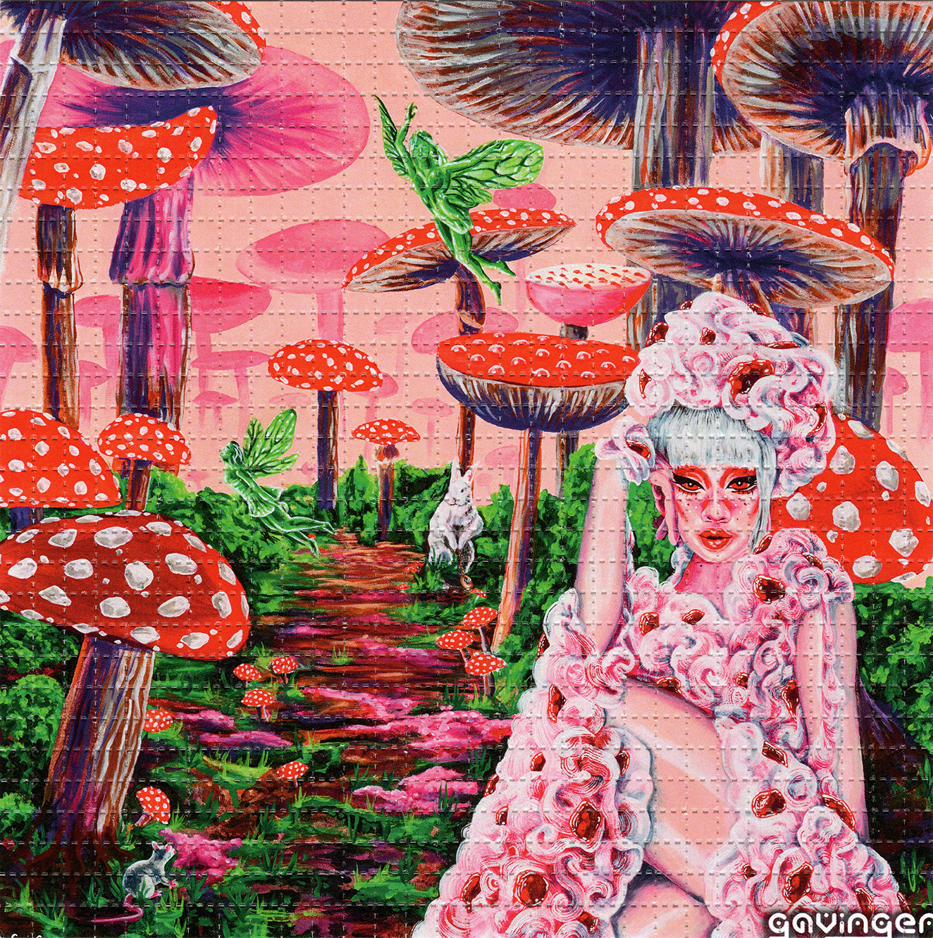 Red Alice in Shroomland by GavinGerArt Signed Limited Edition LSD blotter art print