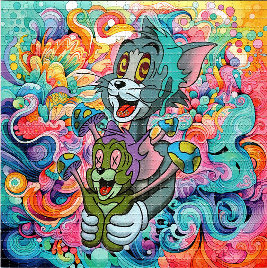 Tripping Tom and Jerry by Caleb Kesey LSD blotter art perforated print