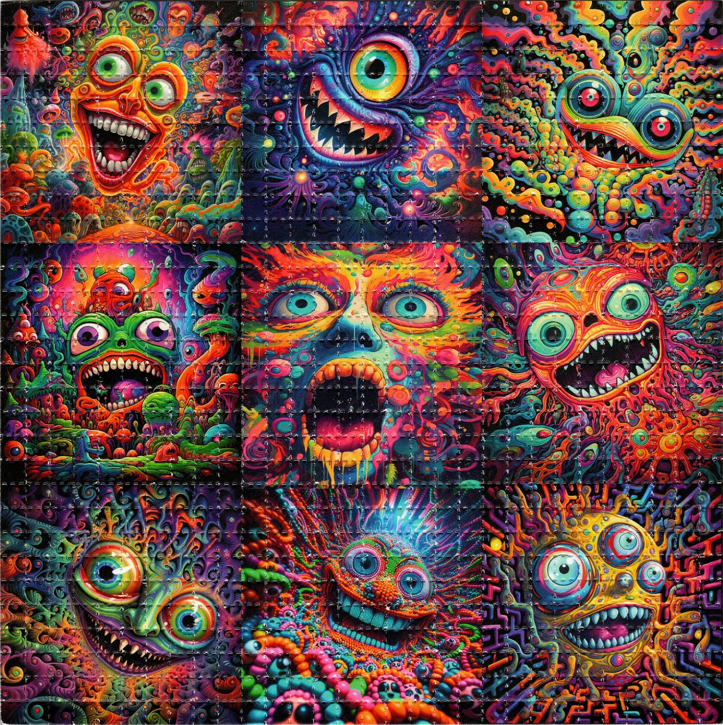 Tripping Psychedelic Faces X9 LSD blotter art perforated print