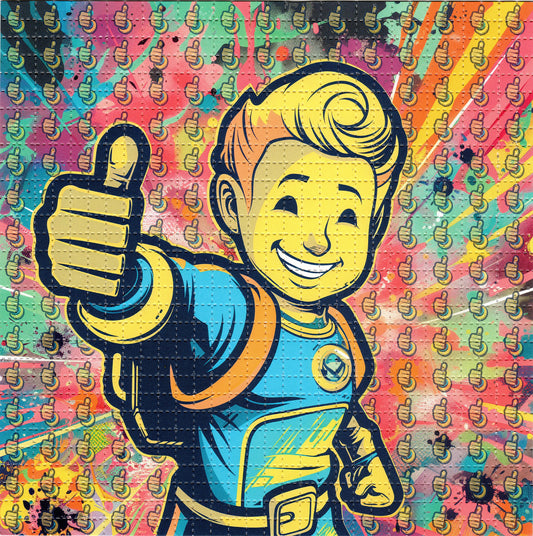 Fallout Vault Boy Thumbs Up by Caleb Kesey LSD blotter art print