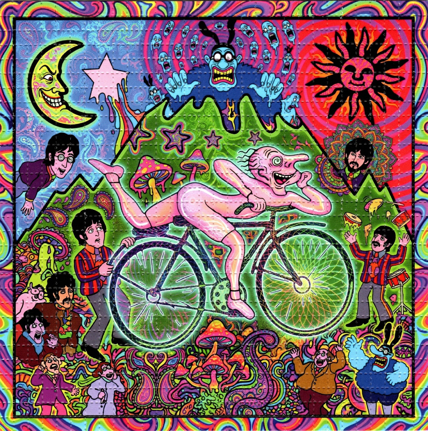 Fab Four Psychedelic Bicycle Day Blue Meanie LSD blotter art print