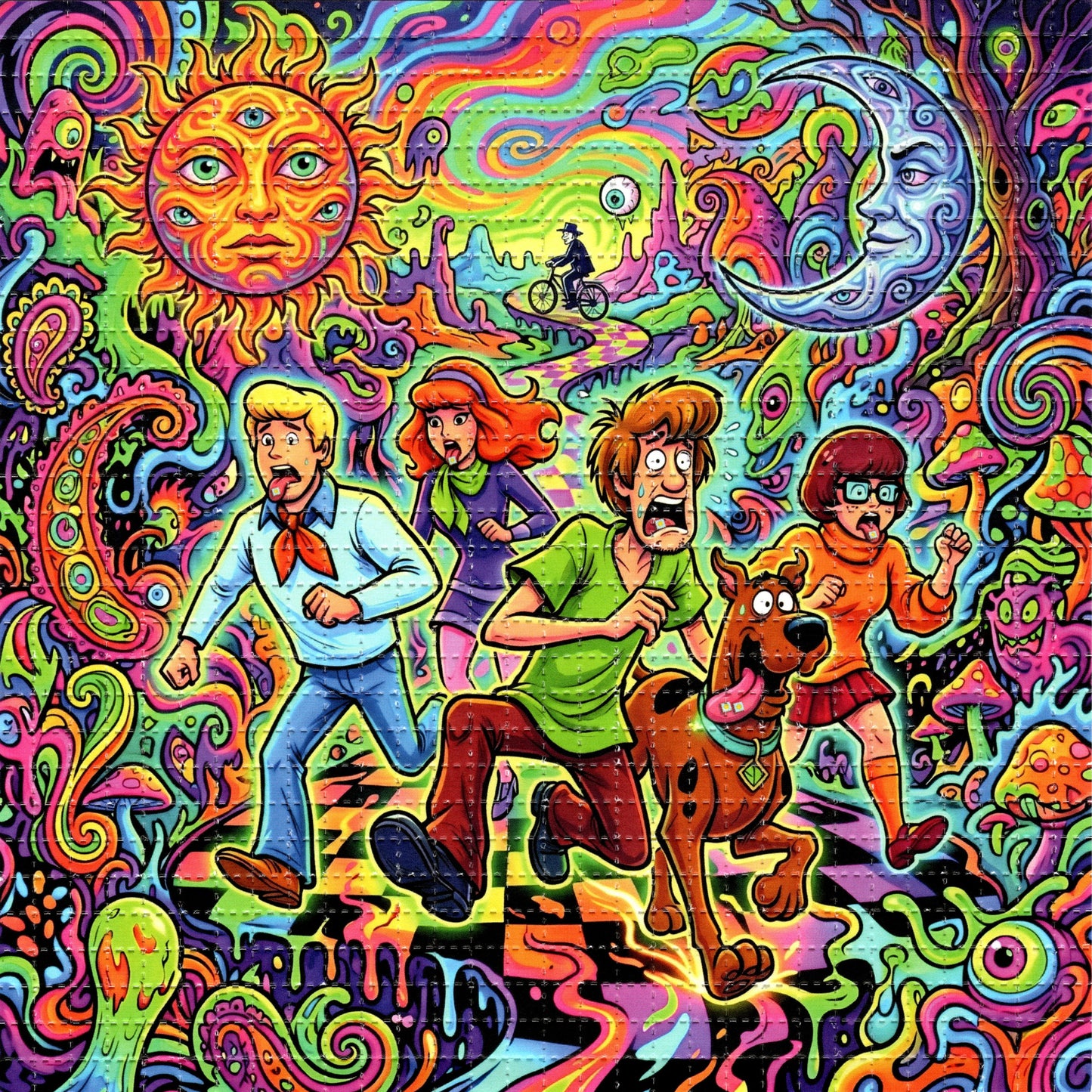 Scooby Doo Mystery Gang Tabs on Tongues Bike Day LSD blotter art print