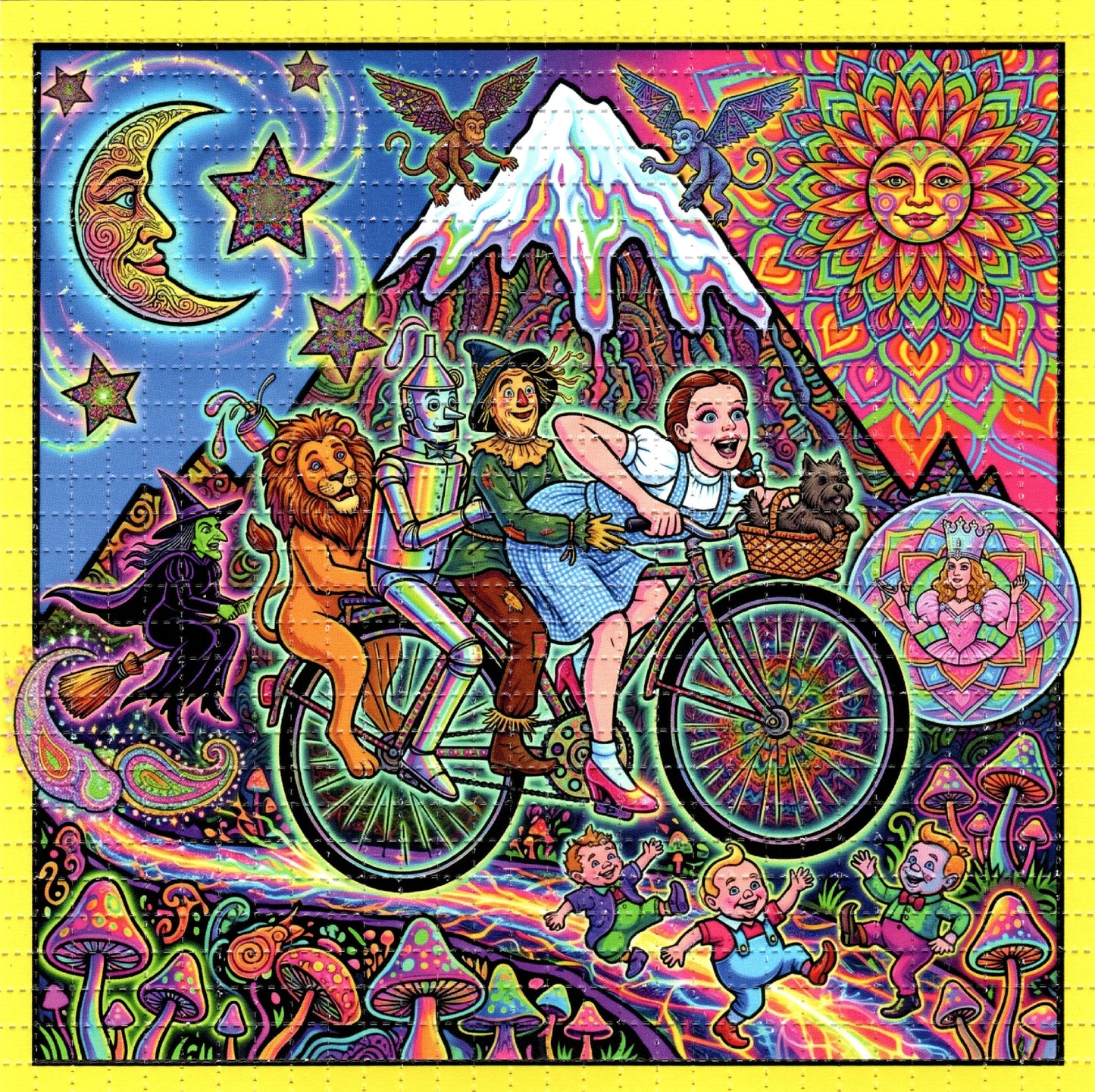 Wizard Of OZ Gang Bicycle Day Tab on tongue LSD blotter art print