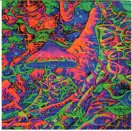 Fungus Neon Shroom Forest Castle LSD blotter art print