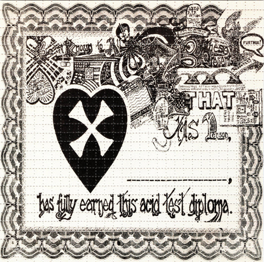 B/W original design Acid Test Diploma LSD blotter art print by Paul Foster